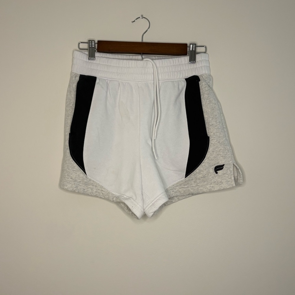 Fabletics White Black Athletic Shorts Womens Small Sweat Shorts sporty gym